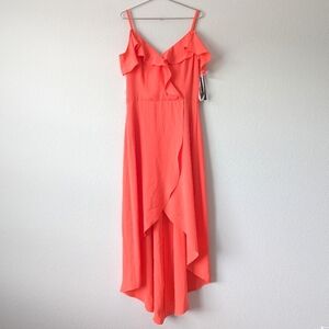 BCX Hi Lo Flutter Ruffled Coral Summer Midi Dress